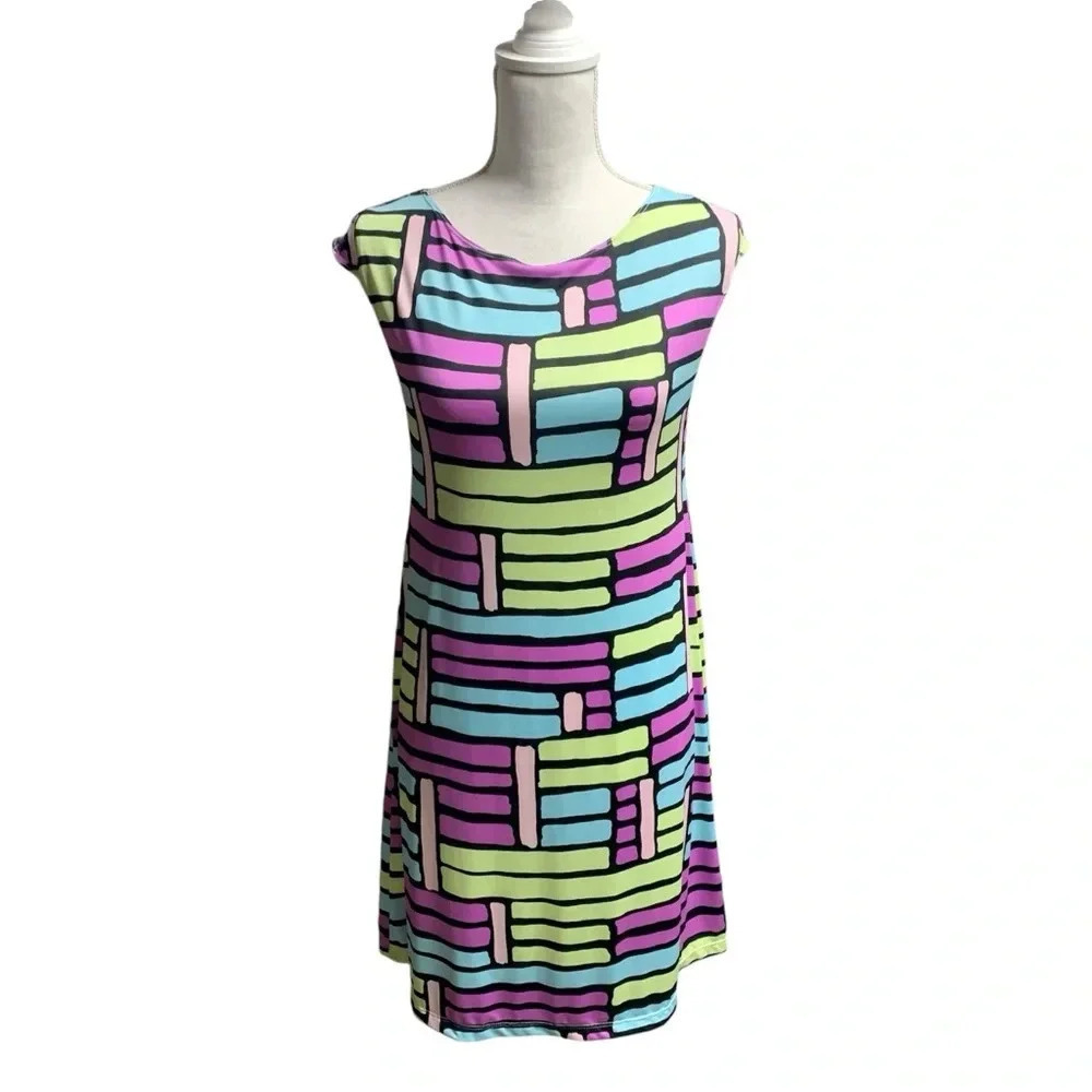 Csilla Sowogyi size small purple abstract dress very lightweight no sleeves - Picture 1 of 5